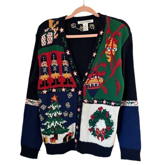 Vintage Hand Knit Style Ugly Christmas Grandma Holiday Christmas Cardigan Small - Picture 3 of 11